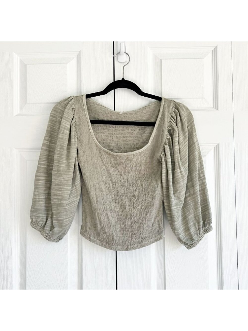 Free People Washed Pine Green Puff Sleeve Top Women's Size X-Small XS